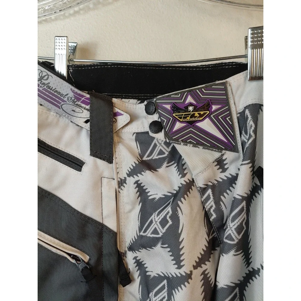 Motocross Dirt Bike Racing Fly Racing Kinetic Pants Grey White Purple Size 11/12